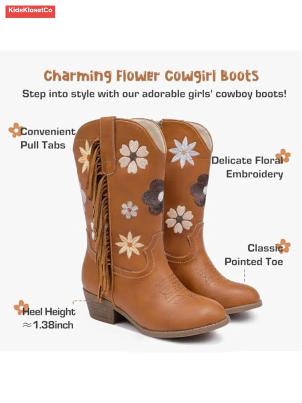 Floral Embroidered Fringe Cowgirl Boots with Side Zipper